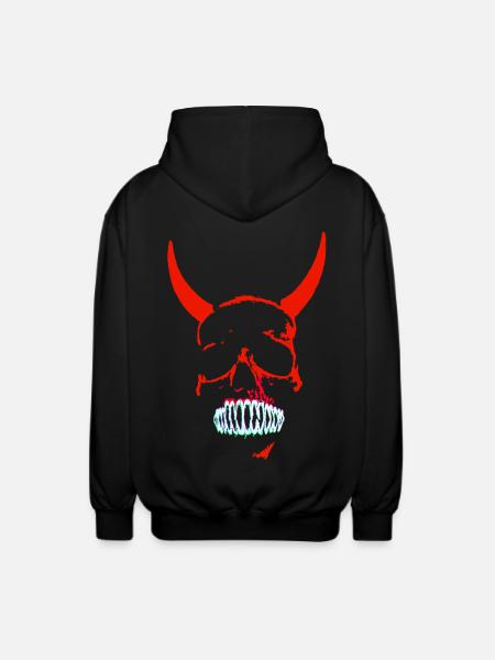Red Demon Skull Neon - Unisex Hooded Jacket - black