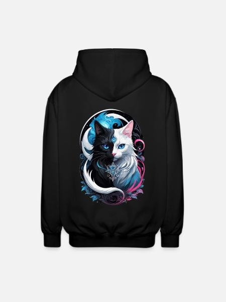 Chat fantasy yin et yang - Veste à capuche unisexe - noir