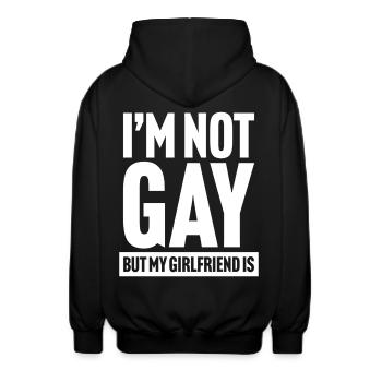 I'm not gay but my girlfriend is - Unisex Hooded Jacket - black - Back - AI Model Male 185 light (185cm)