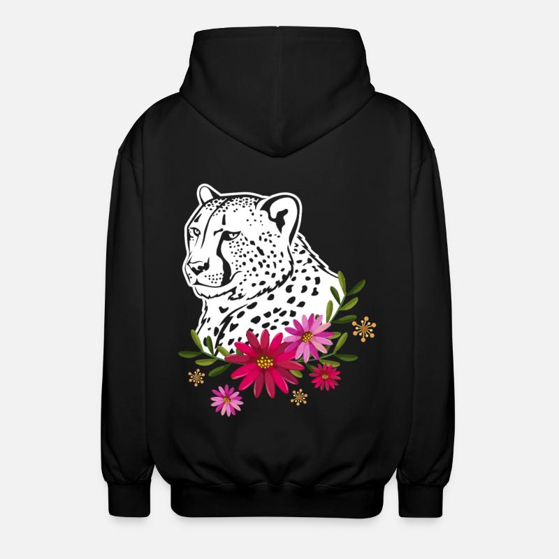 Cheetah With Flowers - Unisex Hooded Jacket - black