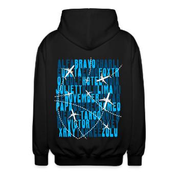 Pilot Luftfahrt Alphabet Fluglotse Flugzeug - Unisex Kapuzenjacke - Schwarz - Hinten - AI Model Male 185 light (185cm)
