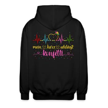 Fasching Herzschlag EKG Mein Herz schlägt Konfetti - Unisex Kapuzenjacke - Schwarz - Hinten - AI Model Male 185 light (185cm)