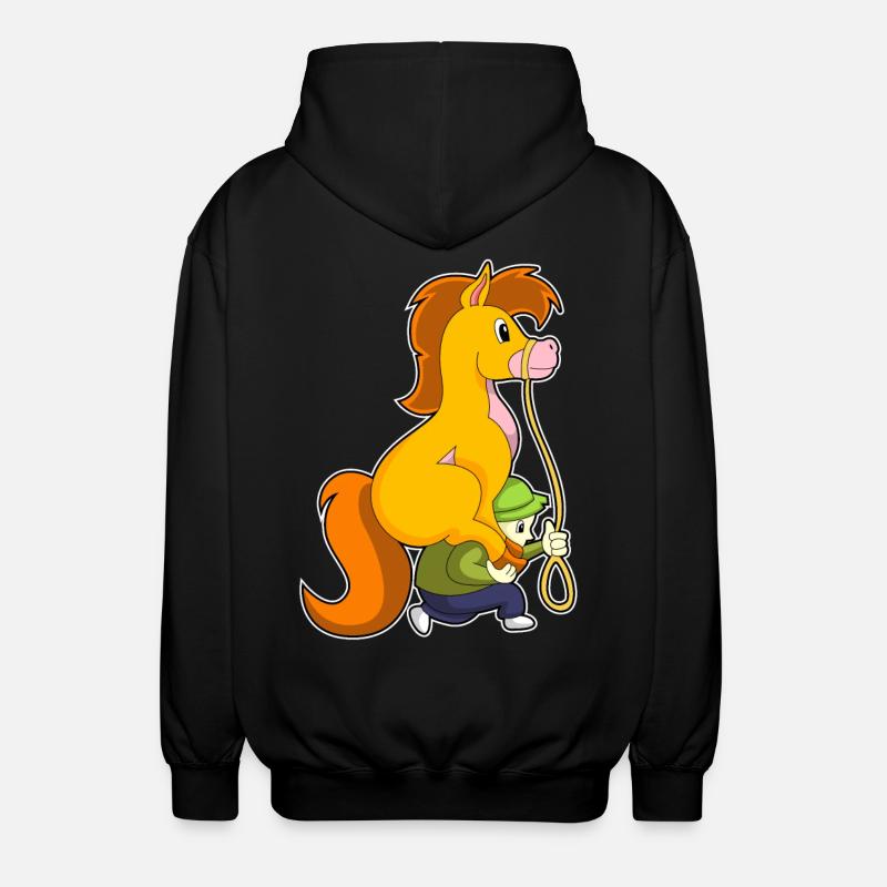 Pferd mit Junge - Unisex Kapuzenjacke - Schwarz