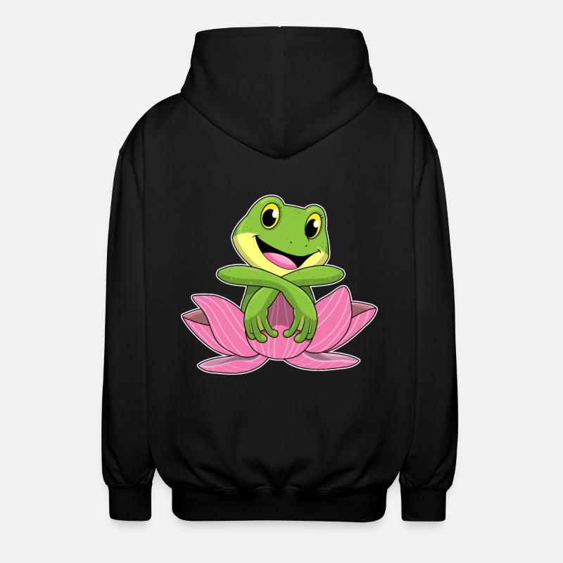 Frog with lotus flower - Unisex Hooded Jacket - black