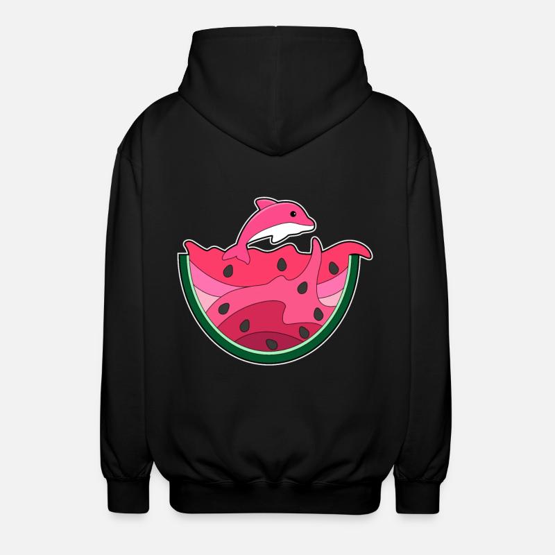 Dolphin with watermelon - Unisex Hooded Jacket - black