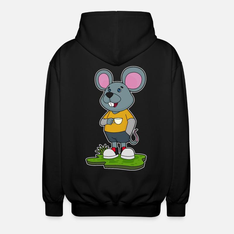 Mouse with coffee cup - Unisex Hooded Jacket - black