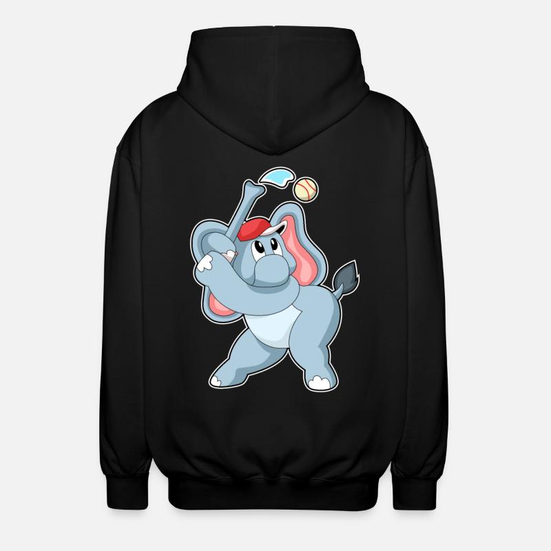 Elephant playing baseball - Unisex Hooded Jacket - black