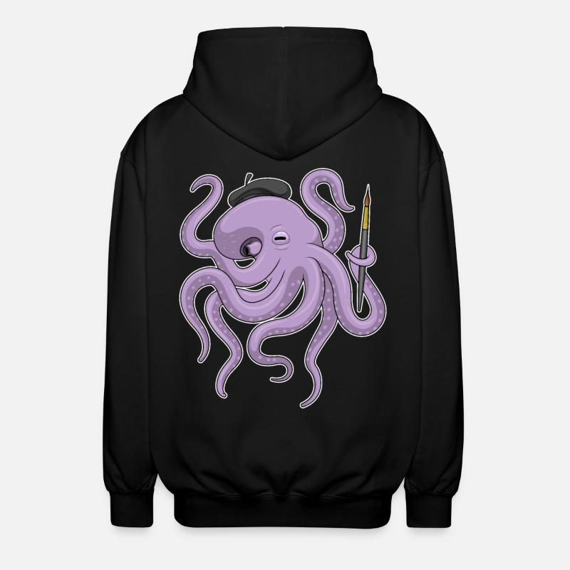 Octopus Painter Brush - Unisex Hooded Jacket - black