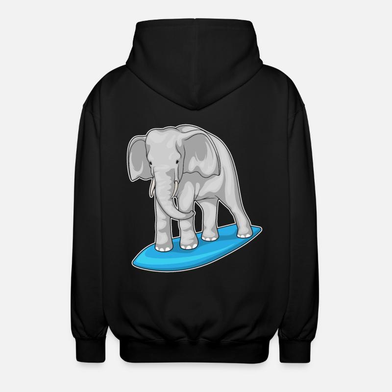 Elephant Surfer Surfboard - Unisex Hooded Jacket - black