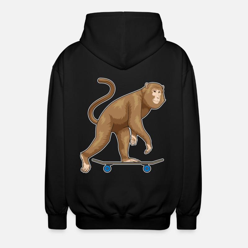 Monkey Skater Skateboard - Unisex Hooded Jacket - black