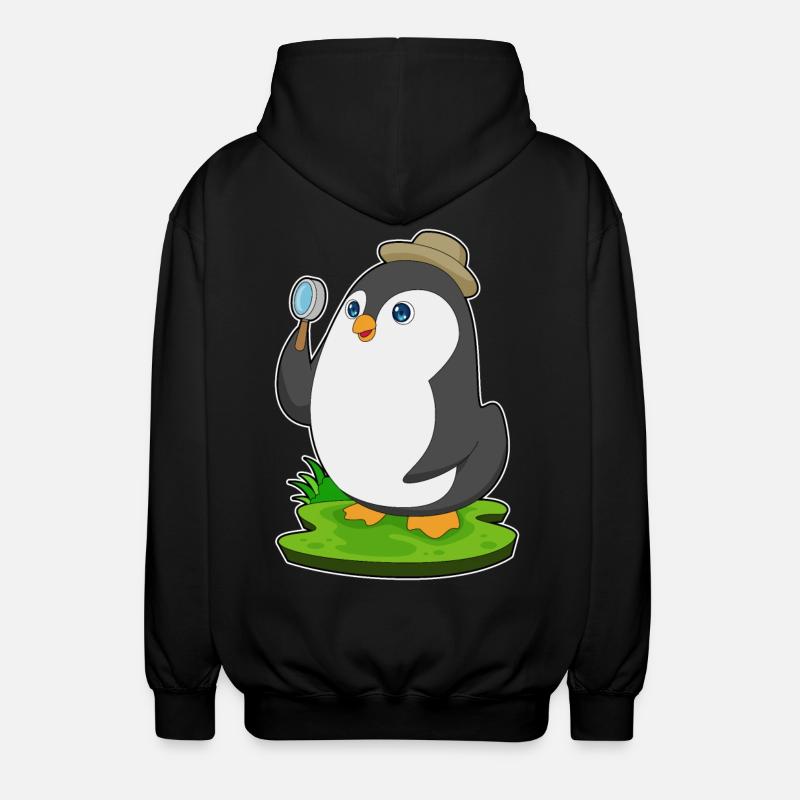 Penguin Detective Magnifier - Unisex Hooded Jacket - black