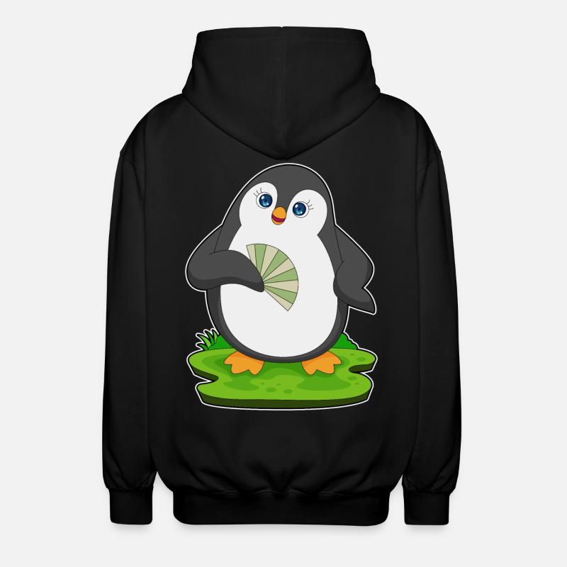 Penguin Hand Fan - Unisex Hooded Jacket - black