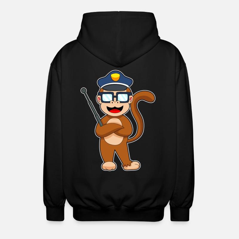 Monkey Policeman Baton Police - Unisex Hooded Jacket - black
