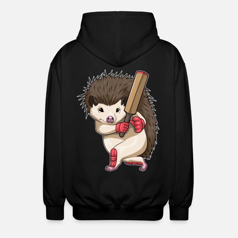 Hedgehog Cricket Cricket Bat - Unisex Hooded Jacket - black