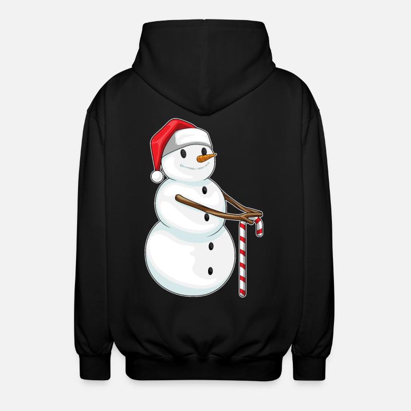 Snowman Christmas Candy Cane - Unisex Hooded Jacket - black