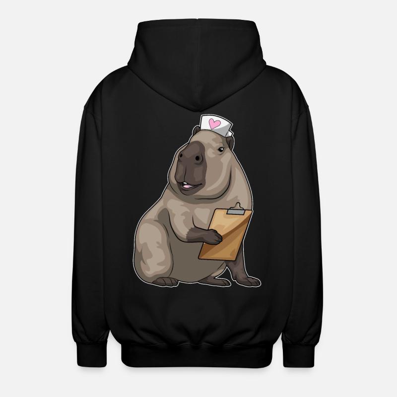 Capybara Nurse Notepad - Unisex Hooded Jacket - black