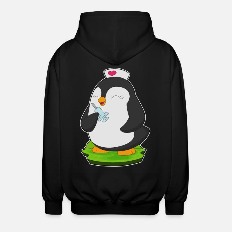Penguin Nurse Syringe - Unisex Hooded Jacket - black