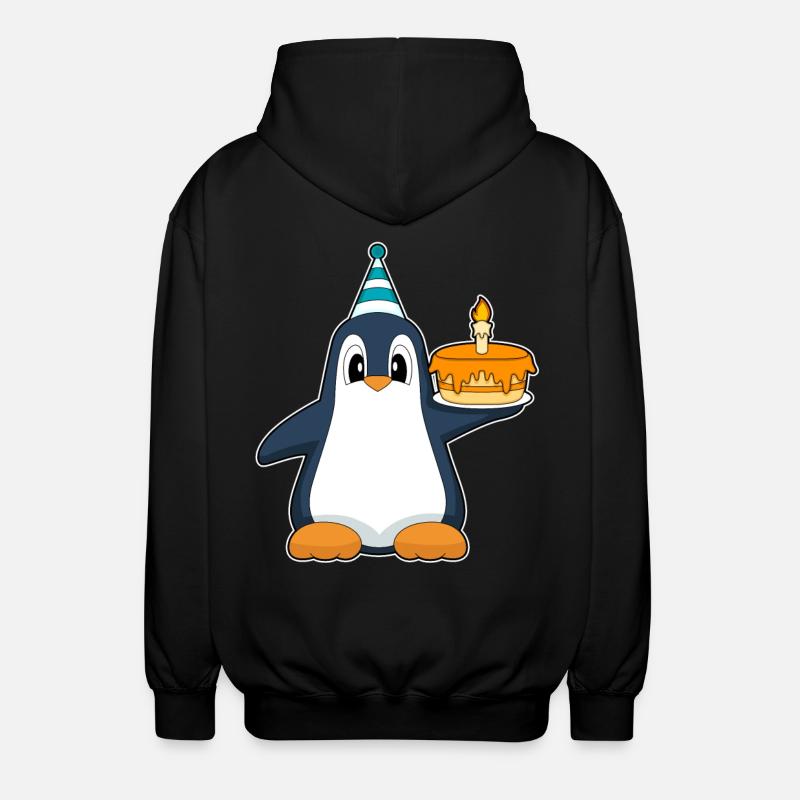 Penguin Birthday Candle Cake - Unisex Hooded Jacket - black