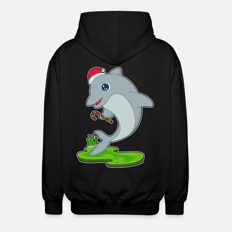 Dolphin Christmas Candy Cane - Unisex Hooded Jacket - black