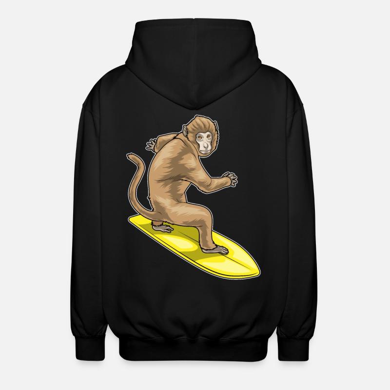 Monkey Surfer Surfboard - Unisex Hooded Jacket - black