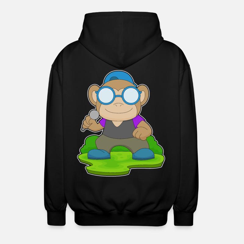 Monkey Singer Microphone Music - Unisex Hooded Jacket - black