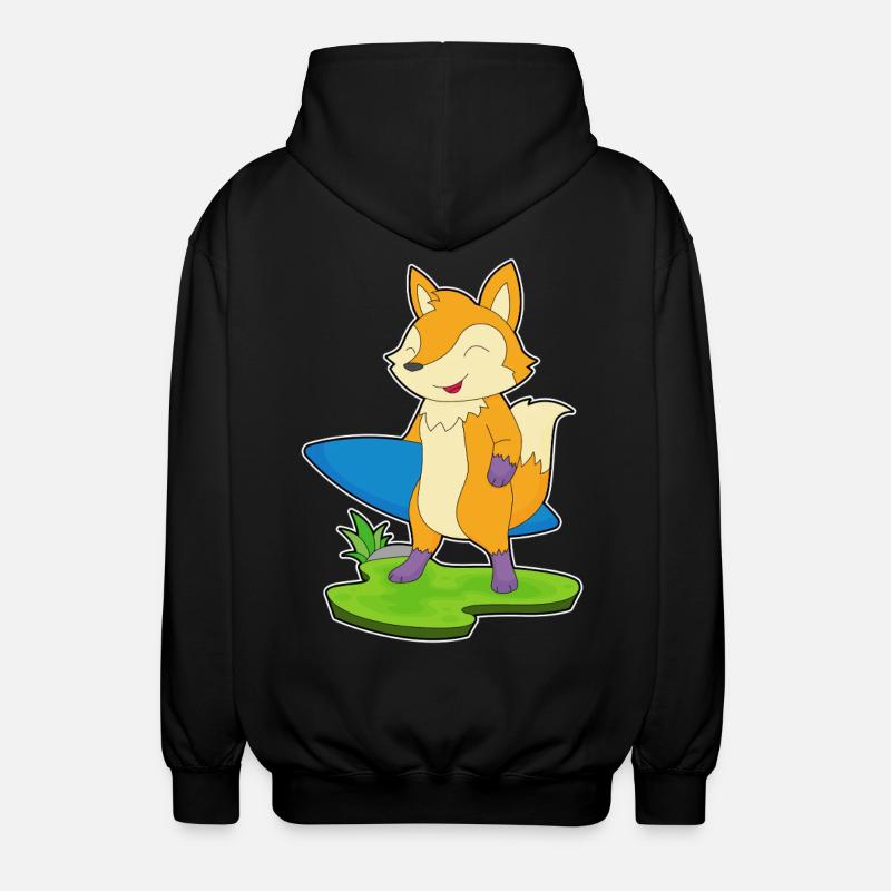 Fuchs Surfer Surfbrett - Unisex Kapuzenjacke - Schwarz