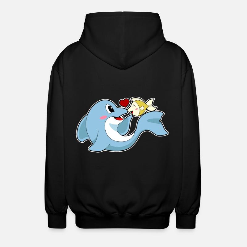 Dolphin Love Fish - Unisex Hooded Jacket - black