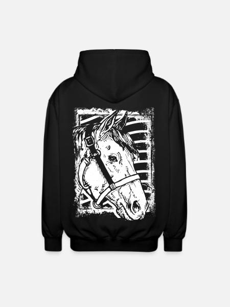 Reiten - Reiter - Pferd - Pferdekopf - Unisex Kapuzenjacke - Schwarz