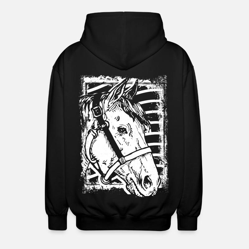 Reiten - Reiter - Pferd - Pferdekopf - Unisex Kapuzenjacke - Schwarz