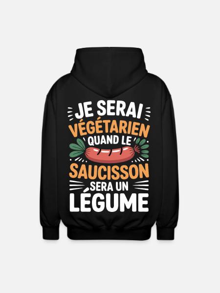 Humour Sausage – Never Vegetarian - Unisex Hooded Jacket - black
