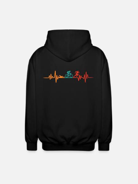 Triathlon retro heartbeat triathlete triathlete - Unisex Hooded Jacket - black