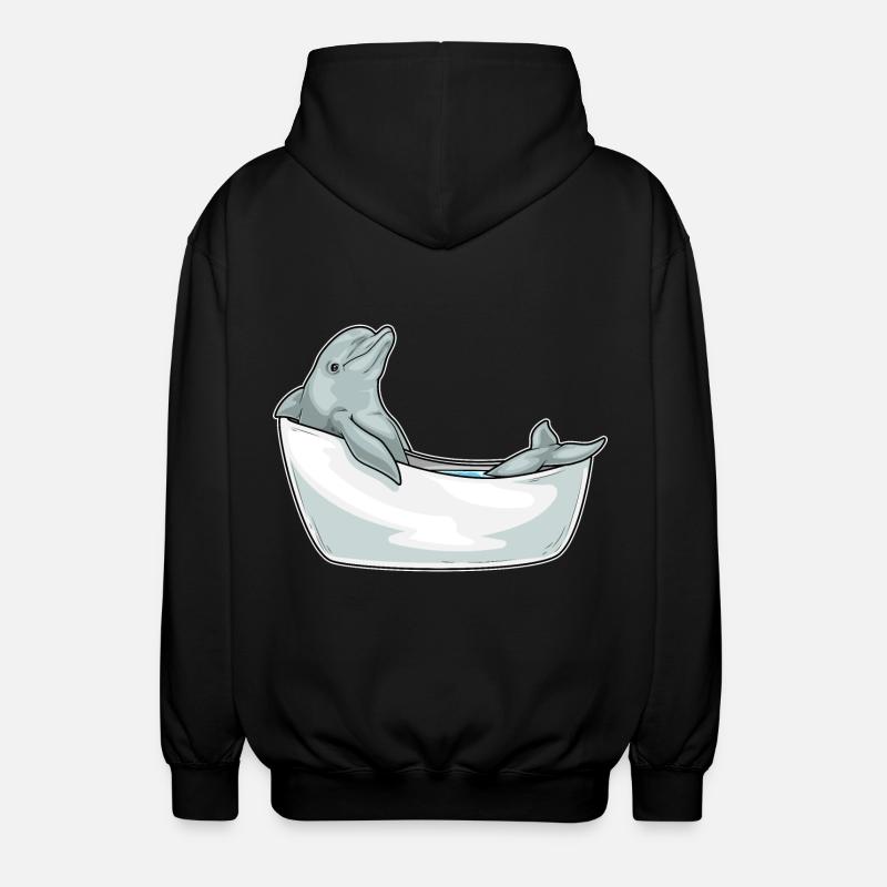 Dolphin Bathing Bathtub - Unisex Hooded Jacket - black