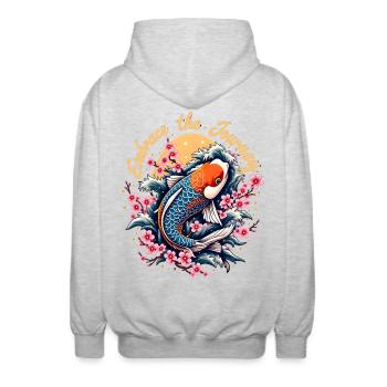 Poisson koï japonais - Veste à capuche unisexe - gris clair chiné - Dos - AI Model Male 185 light (185cm)