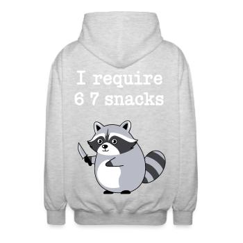 6-7 Internet Meme Cooler 6 7 Raccoon - Unisex Hooded Jacket - light heather grey - Back - AI Model Male 185 light (185cm)