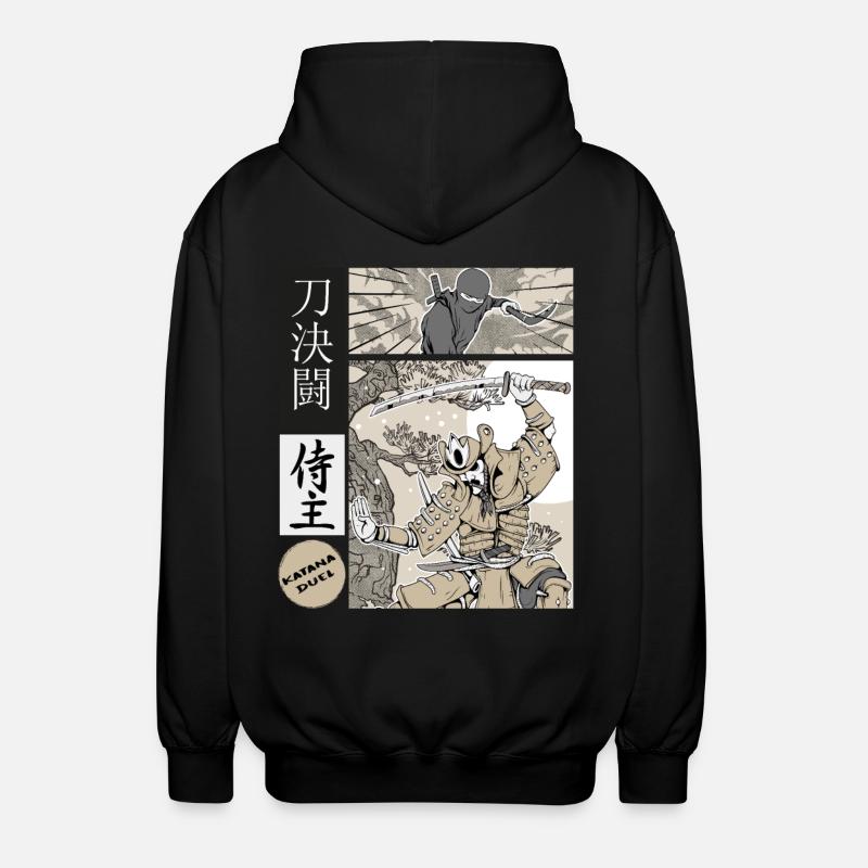 samurai katana Duell vs ninja - Unisex Kapuzenjacke - Schwarz