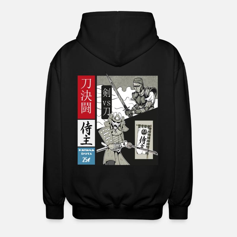 Samurai Duell Katana vs. schweres Schwert - Unisex Kapuzenjacke - Schwarz