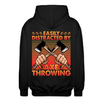 Easily Distracted by Axe Throwing - Unisex Hooded Jacket - black - Back - AI Model Male 185 light (185cm)