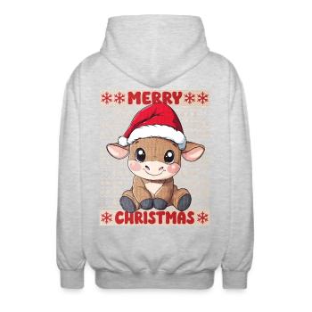 Bull Bull Christmas Cute Cute Christmassy - Unisex Hooded Jacket - light heather grey - Back - AI Model Male 185 light (185cm)