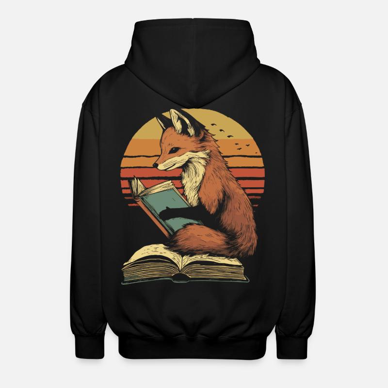 Fox reads books - Unisex Hooded Jacket - black