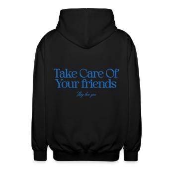 Kümmer dich um deine Freunde - Unisex Kapuzenjacke - Schwarz - Hinten - AI Model Male 185 light (185cm)