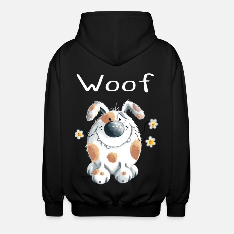 Woof Hund mit Gänseblümchen - Dog - Comic - Unisex Kapuzenjacke - Schwarz