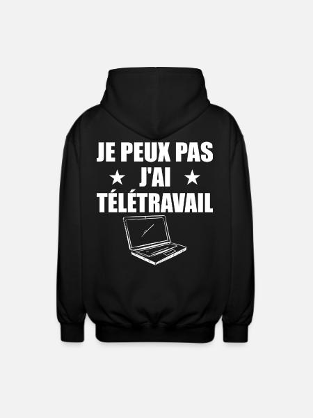 I can't I telework! - Unisex Hooded Jacket - black