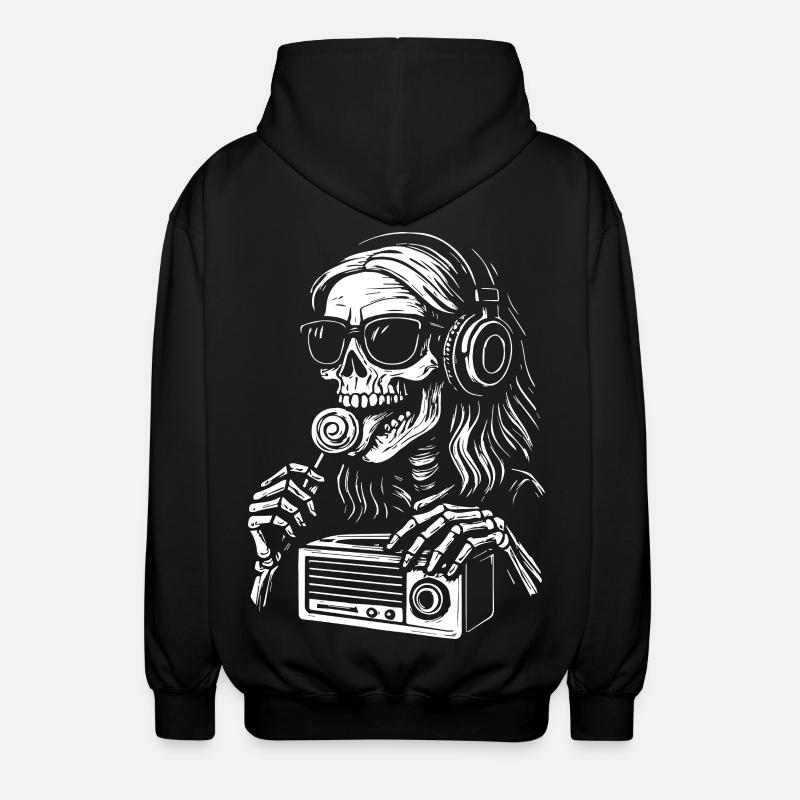 Skelett DJ mit Kopfhörern - Unisex Kapuzenjacke - Schwarz