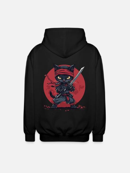 Ninja Cat - Unisex Hooded Jacket - black
