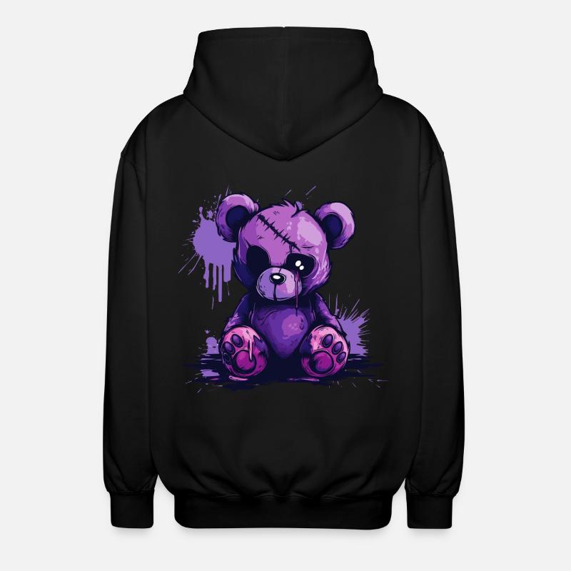 Cute Creepy Teddy Bear - Unisex Hooded Jacket - black
