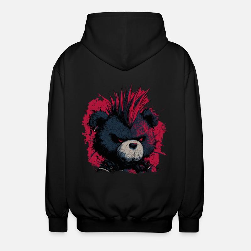 Cute Punk Teddy Bear - Unisex Hooded Jacket - black