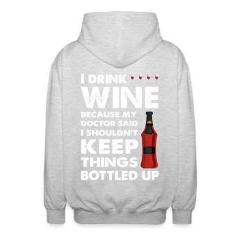 I drink Wine funny saying - Unisex Hooded Jacket - light heather grey - Back - AI Model Male 185 light (185cm)