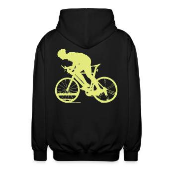 Cycling - Yellow - Unisex Hooded Jacket - black - Back - AI Model Male 185 light (185cm)