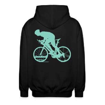 Cycling - Turquoise - Unisex Hooded Jacket - black - Back - AI Model Male 185 light (185cm)