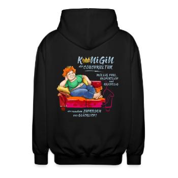 Queen of couch culture - Unisex Hooded Jacket - black - Back - AI Model Male 185 light (185cm)